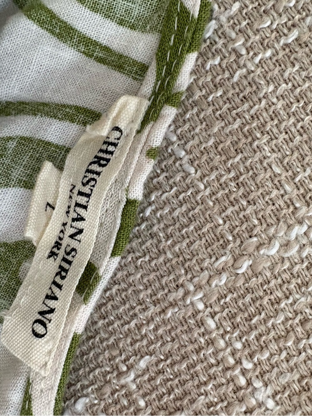 Christian Siriano Olive Green and White Patterned Flutter Sleeve Top - Picture 3 of 5